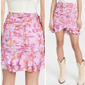 Isabel Marant Jupe Milendi Pink Floral Print Ruched Mini Skirt Sz 42 / US 10 NEW